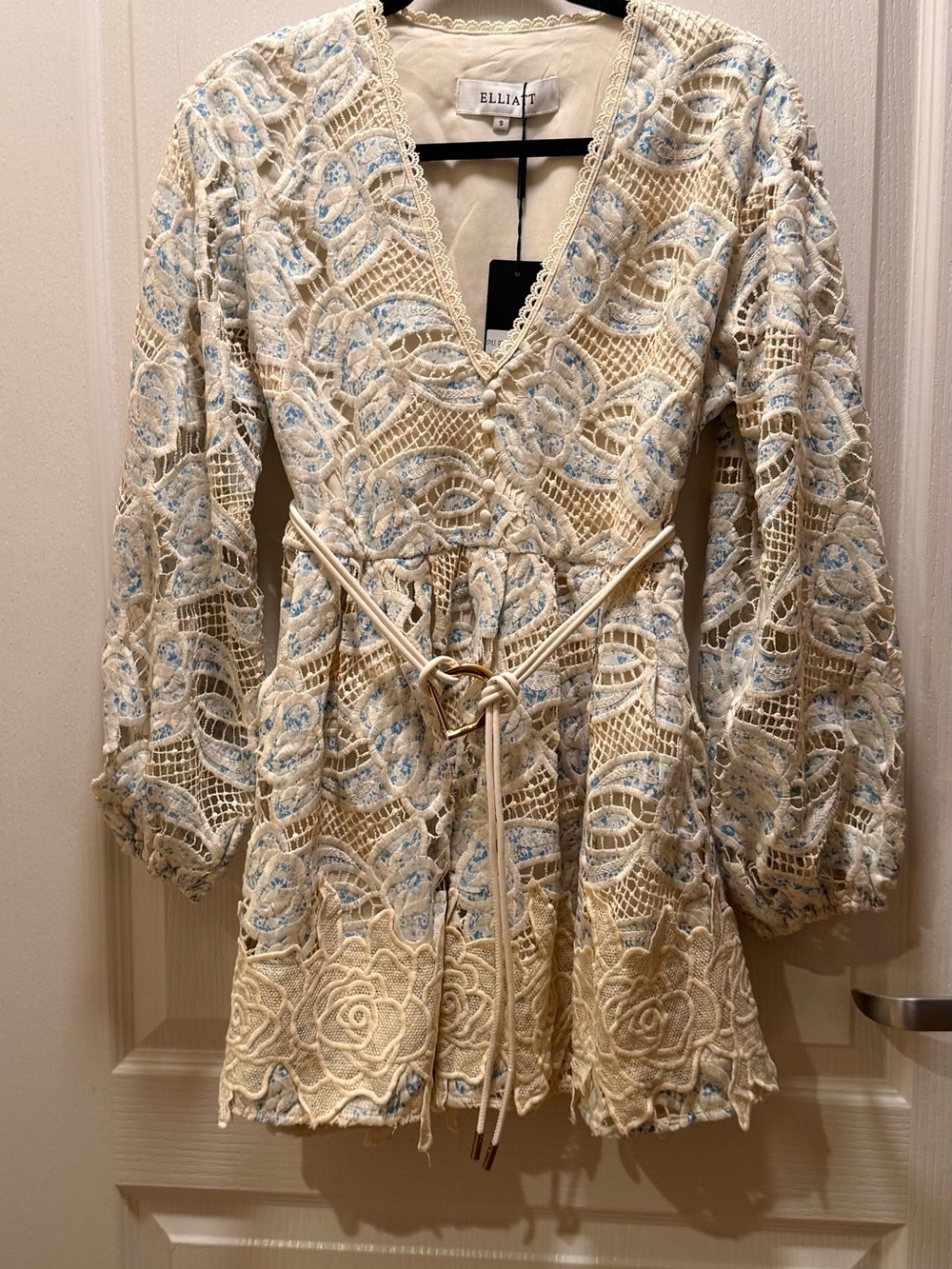 Elliatt Megan Long Sleeve Mini Dress Blue Multi Size Small $398 - Picture 3 of 7